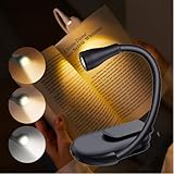 AMFUN Leselampe Buch Klemme, Wiederaufladbar Buchlampe, 3 Farbtemperatur Modi, USB Wiederaufladbare Klemmleuchte, 360° Flexibel für Nachtlesen ins Bett, perfekt für Buchliebhaber und Kinder