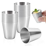 Vunanvu 20 Stück Edelstahlbecher, 304 Edelstahl Becher 30ml Stapelbar Trinkbecher Metallbecher Schnapsbecher Camping Becher Schnapsgläser Silber Edelstahl Tassen Bierkrüge für Camping Party Zuhause