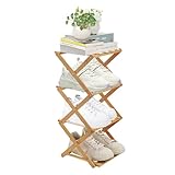 WJUAN 4-stöckiges faltbares Schuhregal | Schmale Schuhablage mit Holzoptik | Anti-Rutsch Design | Für Flur Kleiderschrank Wohnung | Klappregal ohne Montage