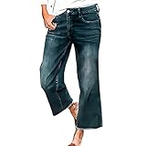 Jeanshose Damen High Waist Regular - Stretch Hose Damen Gerades Bein Jeans Marlenehose Mit Taschen Freizeithose Elegant Straight Jeans Vintage Streetwear Locker Casual Jeanshosen Weichem Denimhose