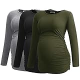 Smallshow Women's Umstandsmode Lange ärmel Umstandsshirt Maternity Tops 3er Pack,Army Green-Black-Light Grey,L