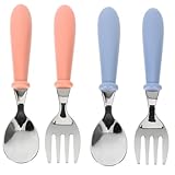 ERINGOGO 4 Stück Kinderlöffel -Essgeschirr Kinderbesteck-Set Kinderbesteck für Kleinkinder Esslernbesteck für Kleinkinder Essen Gabeln Babygeschirr Säuglingslöffel Edelstahl 304
