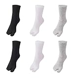 6 Paar geteilte Zehensocken für Damen, japanische Geta-Baumwollsocken, Tabi-Flip-Flop-Socken, Baumwolle, geteilter Zehenbereich, Tabi-Socken, elastisch für Damen (2 x weiß, 2 x grau, 2 x schwarz),