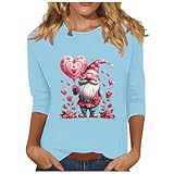 Langarmshirt Damen 3/4-äRmel, Valentinstag Print DreivierteläRmel T-Shirt Mit Rundhals LäSsig Pullover Lockeres Oberteile Rundhalsausschnitt Shirts Freizeitkleidung Modisches Tops