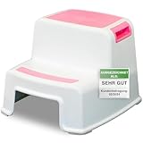 AP® Trittstufe I Tritthocker Kinder Kunststoff I Erwachsene & Kinder I Kinderhocker zweistufig I Kindertritt für Bad&Küche I Trittschemel rutschfest 26cm hoch I stabil 80kg I Rosa