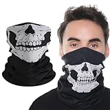 Wangzhenxi 2 Stück Atmungsaktives Multifunktionstuch mit Skull-Design - Halstuch & Maske für Motorrad, Rave - Herren und Damen (Schwarz)