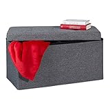 Relaxdays Sitzbank, mit Stauraum, faltbar, gepolstert, mit Trennwand, 84 l, Flur, Schlafzimmer, Truhenbank, dunkelgrau