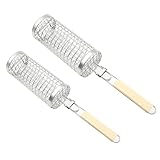 BBQ Rollierender Grillkorb | 2 Stück BBQ-Grillkörbe Für Den Außengrill - Grillwerkzeuge Mit Holzgriff Für Den Hausgebrauch,Für Outdoor-Enthusiasten, Hinterhof, Park, Grillfeste, Garten, Ausflüge Und