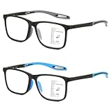 Missfive 2 Pack Sportliche Gleitsichtbrille Herren Gleitsicht Lesebrille Multifokale Blaulichtfilter Vollrand Raumcomfort-Brillen Mit Federscharniere (Schwarz&Blau, Nähe-Mittlere Entfernung, 3.0x)