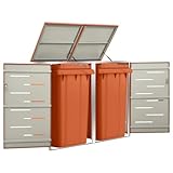 Mokuyary Mülltonnenbox für 2 Tonnen 138x77,5x112,5 cm Edelstahl, Müllhaus mit Deckel und abschließbar Tür für Mülltonne, Mülltonnenschuppen zum Müllbehälter, Mülltonnenverkleidung -B