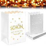 WEFHEF 12 Stück Lichttüten, Schön, DASS du da bist Papiertüten Papier Teelicht Lichtertüten Kerzentüten Candle Bags Papierlaterne Wiederverwendbar Kerze Taschen Weiß Kerzenhalter Dekorationen
