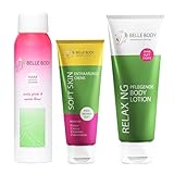 Belle Body Probier-Set zur Haarentfernung – Glatte Haut wie nie zuvor - Schmerzfrei, vegan & langanhaltend - Für Gesicht, Achseln, Intimbereich & Körper - Inkl. pflegender Wirkstoffe