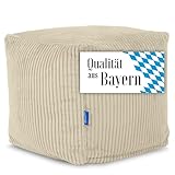 Bruni Sitzwürfel Cubo Cord in Beige – 40x40x40 cm Cord-Sitzwürfel aus Deutschland, Indoor-Sitzcube, Fußhocker und Bodenkissen