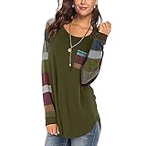 Lässige Damen-Sweatshirts mit Farbblock, gemütlich, langärmelig, Rundhalsausschnitt, Tasche, modisch, locker, lässiger Tunika-Top, Armeegrün, S