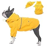 Hunderegenmantel Wasserdichter Hundemantel mit Abnehmbare Kapuze Hunderegenjacke Regencape Hundejacke Regen Poncho mit Reflektierender Streifen für Kleine Mittelgroße Hunde(Gelb, S)