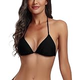 FITTOO Triangel Bikini Oberteil Große Brüste Damen Push up Sport Bikini Neckholder Rückenfrei Bikinioberteil mit Polster Schwarz, S