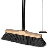 Hausfelder Besen mit Stiel, Zimmerbesen 30 cm breit, Kehrbesen mit weichen Borsten für innen, Stubenbesen und Haushaltsbesen Indoor