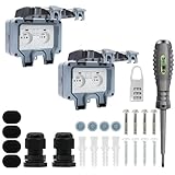 2 Stück Außensteckdose, wasserdicht, IP66, Doppelsteckdose und Schutzklappe, Steckdosenleiste für Garten, staub- und winddicht, mit Schalter, Kontrollleuchte