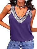 Oanviso Damen Tank Top Pailletten Elegantes Oberteil Ärmellos Tshirt Sommer Glitzer Weste Party Spaghetti T-Shirt Trägershirt Locker Casual Shirt Tops Bluse Sequin Tunika Lila XL