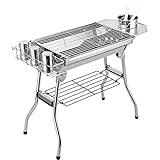 Tragbarer Grill, Edelstahl, klappbarer Holzkohlegrill für Familien 5-10 Personen, Gartenküche im Freien, Picknick, Camping