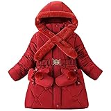 Amur Leopard Kinder Mädchen Winterjacke Wintermantel Warme Winddichte Steppjacke Kinderjacke Winter Outdoorjacke, Rot, 134-140