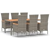 vidaXL Garten Essgruppe 7-TLG., Gartenmöbel Set mit Kissen, Gartengarnitur Tisch 6 Stühle, Sitzgruppe Gartenset Modulares Design, Grau Poly Rattan