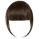 LOPHE Clip-on-Pony, 100% echtes Haar Clip on Air Bangs Französischer Pony,Einteiliger natürlicher Pony für echtes Haar, Verlängerung für echten Haarpony für Frauen（Dunkelbraun）