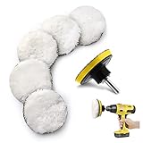 5 Stück Polierpad,Auto Polierhaube 80mm,Lammwollhaube,Lammfell pad,Polierset Set mit Pad Polierscheibe und M10 Bohradapter für Auto Polierauto