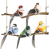 Nivofu 5pcs Künstliche Vögel mit Federn und Clip, Kleine Vogelfiguren Deko, Simulation Schaum Vogel, Figuren Künstliche Vögel Deko für Garten Draußen Weihnachtsbaum Hochzeit Party Dekoration