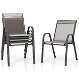 COSTWAY 4er Set Gartenstühle stapelbar, Stapelstühle aus Textilene und Metallgestell, Terrassenstühle mit Armlehnen, Balkonstühle bis 150 kg belastbar, 56 x 70 x 84 cm (Grau)