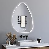 BD-Baode Asymmetrischer LED Badspiegel LED Badspiegel mit Beleuchtung 55 x 80 cm Spiegel mit Beleuchtung Touch-Schalte,Uhr,3 Lichtfarbe Dimmbar