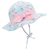 Durio Sonnenhut Baby Mädchen Jungen Kinder Sonnenschutz UPF 50 Sommer Kinderhut Fischerhut mit Breite Krempe 2-4 Jahre Blaue Blumen