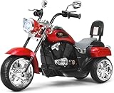FANTASK 6V Elektro Motorrad Kinder 2,5-3 km/h, Geschwindigkeit KinderMotorrad mit verstellbaren Scheinwerfer Rot, Dreirad Elektromotorrad mit Sound, Hupe, Rückspiegel, Pedale