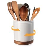 DOWAN Küchenutensilienhalter Drehbar, 360° Utensilienhalter Keramik, Utensilienbehälter Groß für Kochlöffel, Küchenutensilien Aufbewahrung Weiß mit Gesprenkelte Glasur