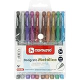 Centauro - 10er-Pack Gelstifte in Metallic-Farben, mittlere Strichstärke, 1 mm, bequemer Gummigriff, perfekt als Schulmaterial zum Schreiben und Zeichnen