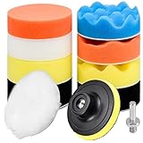 11tlg Polierschwamm Auto Set 80mm Polierschwämme Polieren Pad Schwamm mit Polierpad Polierpad Set und Polierfell Polierset Polierteller Kit Polieraufsatz Akkuschrauber für Polieren Schleifen Wachsen