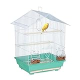 Relaxdays Vogelkäfig, Käfig für Kanarienvögel, Sitzenstangen & Futternäpfe, HxBxT: 49 x 39,5 x 32 cm, hellblau/mintgrün