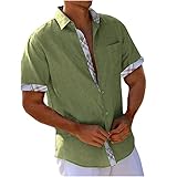Jamicy Baumwolle Leinen Hemd Herren Sommer Kurzarmhemd Hawaii Strand Herrenhemden Einfarbige Leinenhemd Freizeit Bequeme Hawaiihemd Fashion Strandhemd Leicht Sommerhemd Weich 01 Grün M
