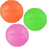 aiMaKE 3 Stück Hundefrisbee, 15cm Hundespielzeug Frisbee aus Natürlichem Kautschuk, Dog Disc für Hundetraining, Fangen, Spielen, Werfen (Orange +Rosa + Grün)