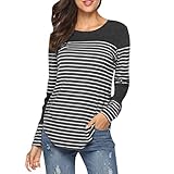 Glücksvogel Damen Stillshirt Umstandstop T-Shirt Langarm Schwangeres Still-Top Umstandsmode Umstandsshirt O-Neck Mutterschaft Streifen Shirt Baumwolle Schwangerschaft Kleidung T-Shirt