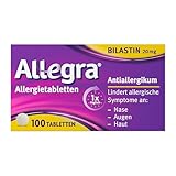 Allegra Allergietabletten | 100 Stk | Antiallergikum | Allergie Tabletten mit Bilastin | schnell & 24 Std wirksam bei Heuschnupfen, Tierhaar-, Hausstaubmilben-Allergie, Nesselsucht (Urtikaria)