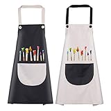 O-Kinee Kinderschürze, 2-teilig, Schürze für Kinder, mit Taschen, verstellbare Kinderschürze, Kochschürze für Jungen, Mädchen, Handwerk, Malerei, Küche, Ausmalen, Schwarz und Grau, 8-12 Jahre