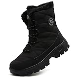 ASOCO DREAM Schneestiefel Herren Wasserdicht Warm Gefüttert Winterstiefel Outdoor Leicht Rutschfest Winterschuhe,Ganz Schwarz,46 EU