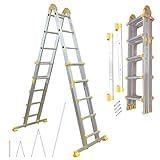 Alu Teleskopleiter ausziehbar | 20 Sprossen Leiter klappbar 4-teilig | 461 cm Länge | Gelenkleiter Klappleiter Stehleiter Aluleiter Anlegeleiter Bockleiter | bis 150 kg