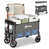 Sekey XXL Bollerwagen Faltbar Kinder 150L 150KG, Faltbarer Bollerwagen mit Dach Klappbarer Handwagen mit Sonnenschutz für Ausflug Strand Camping, S4018, Grau