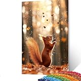 Diamond Painting Erwachsene Eichhörnchen, Vollbohrer Diamant Malerei Tier, DIY Bastelset Erwachsene Diamant Painting Bilder Kinder 90 x 120 CM für Wohnzimmer Schlafzimmer Wanddeko, Geschenke GYL515