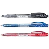STABILO liner - versenkbarer Kugelschreiber - Feine 0,7mm Stifte - 3er Pack (schwarz, blau, rot)