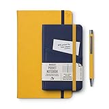 IF Bookaroo A5 & A6 Notizbuch mit passendem Stifte-Set, Senf & Marineblau, Hardcover Notizbücher mit Gummiband, A5 21,5 x 13,5 cm, 192 Seiten, A6 21,5 x 13,5 cm, Kugelschreiber mit schwarzer Tinte