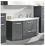 Pelipal - Velo 15 - Badmöbel - 112 cm - 2-teilig mit Glas-Waschtisch usw. in Anthrazit Hochglanz/Anthrazit Dekor