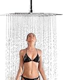 Suguword 16 Zoll Regendusche Duschkopf Edelstahl deckenbrause Regenbrause Anti-Kalk-Düsen Duschkopf Wasserfall Quadratisch Regenduschkopf, Chrom, 40 x 40 cm
